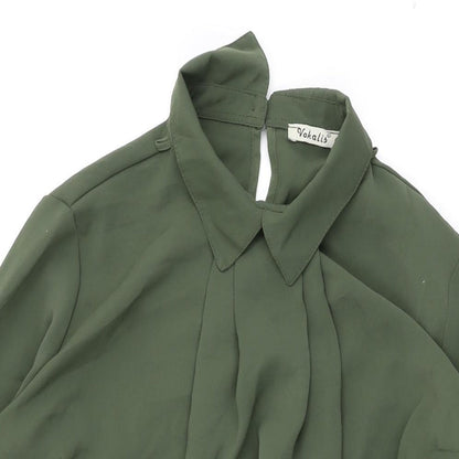Vokalis Womens Green Polyester Shift Size 14 Collared Button