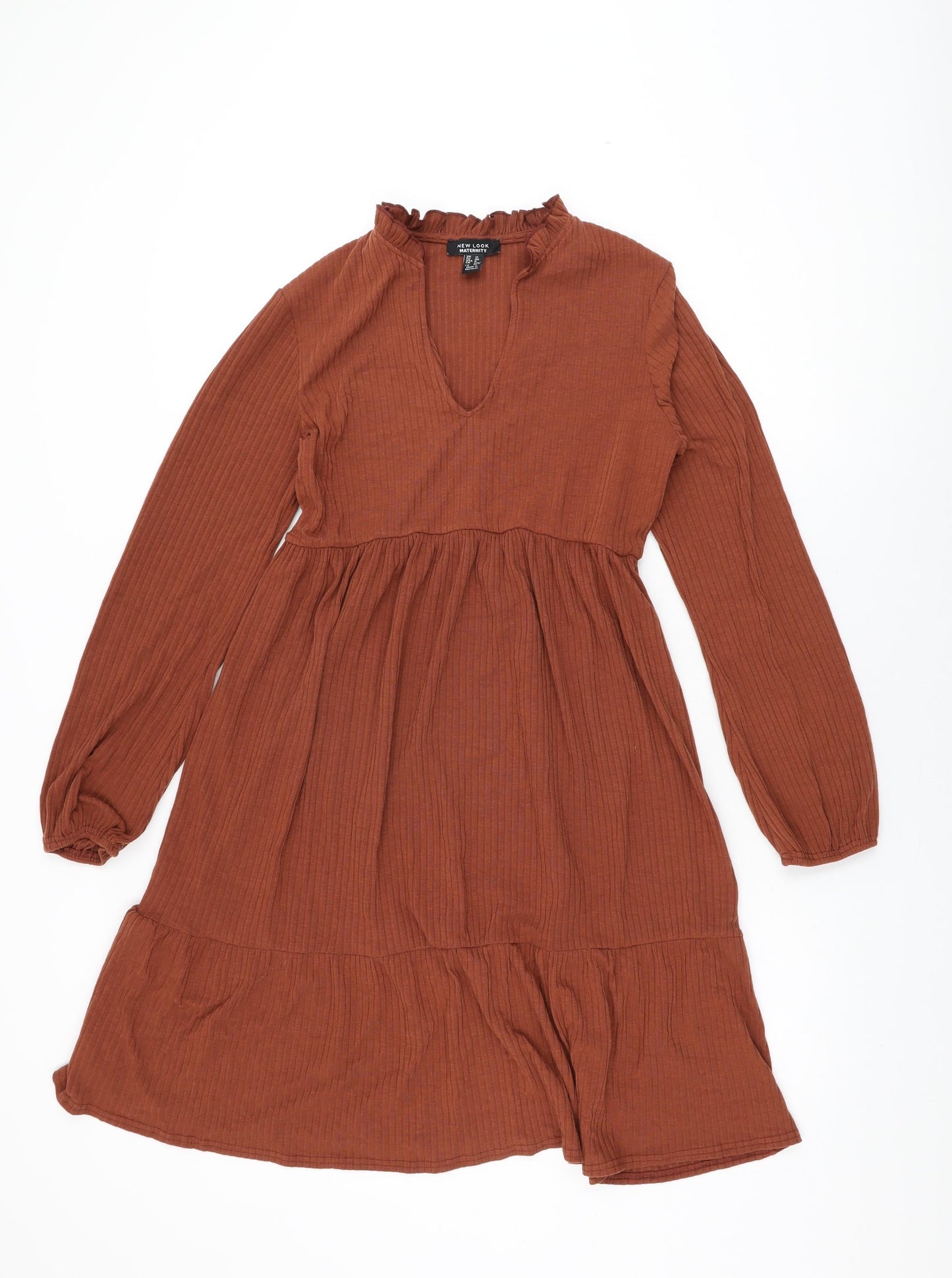 New Look Womens Brown Polyester Shift Size 12 V-Neck Pullover