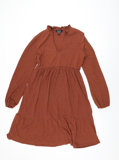 New Look Womens Brown Polyester Shift Size 12 V-Neck Pullover