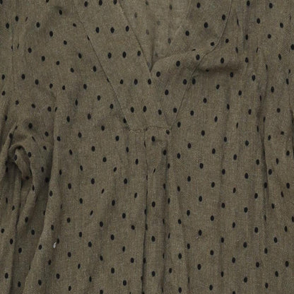 Zara Womens Green Polka Dot Polyester Shift Size S V-Neck Pullover