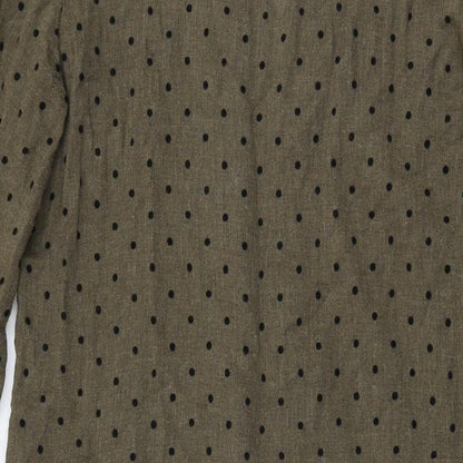 Zara Womens Green Polka Dot Polyester Shift Size S V-Neck Pullover
