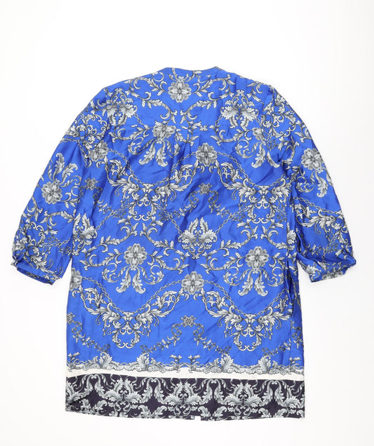 Paraphrase Womens Blue Floral Polyester Shift Size XL Round Neck Button