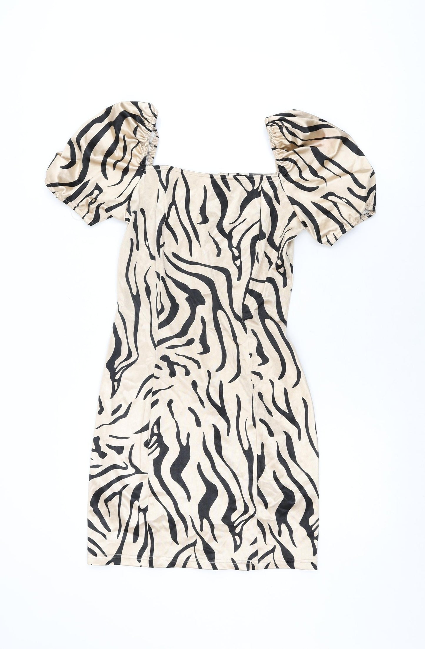 Quiz Womens Beige Animal Print Polyester Bodycon Size 10 Square Neck Zip