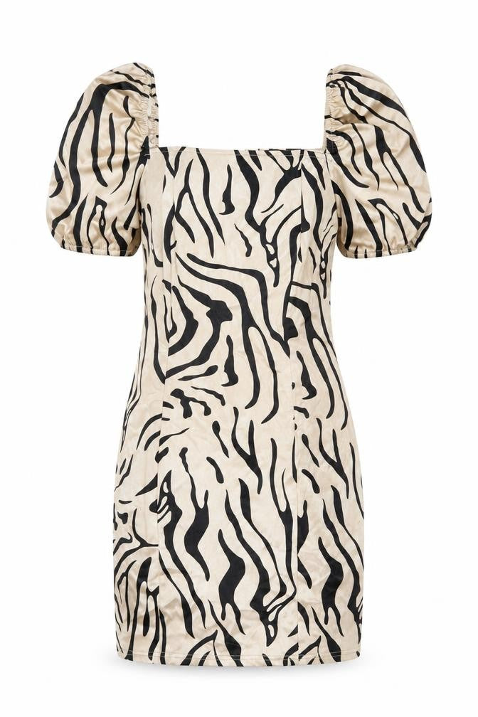 Quiz Womens Beige Animal Print Polyester Bodycon Size 10 Square Neck Zip