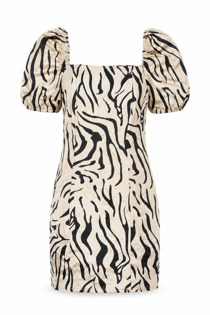 Quiz Womens Beige Animal Print Polyester Bodycon Size 10 Square Neck Zip