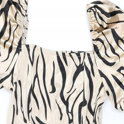 Quiz Womens Beige Animal Print Polyester Bodycon Size 10 Square Neck Zip