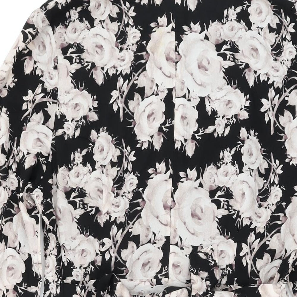Goldkid Womens Black Floral Polyester Skater Dress Size 12 Round Neck Zip