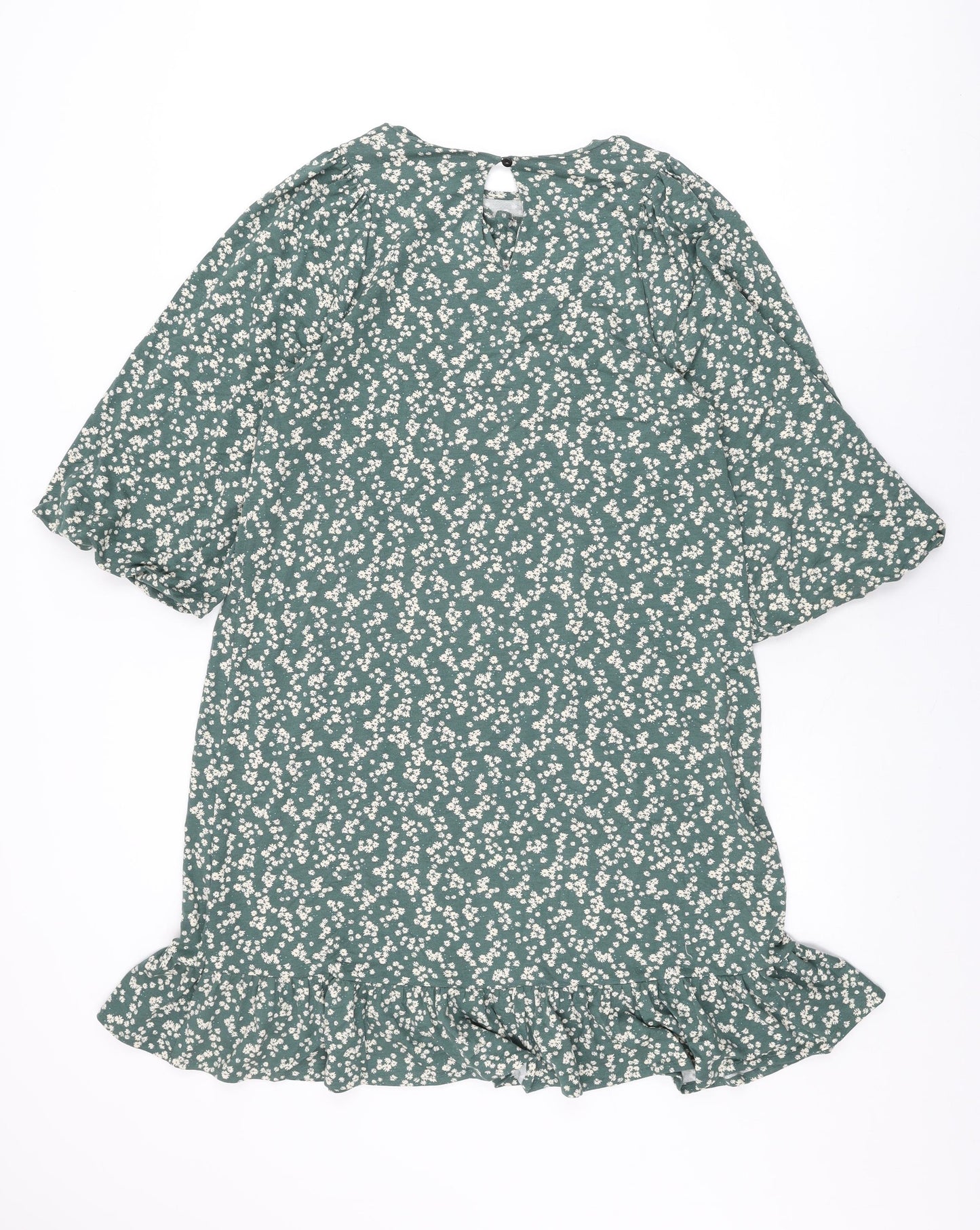 NEXT Womens Green Floral Viscose Shift Size 12 Round Neck Button