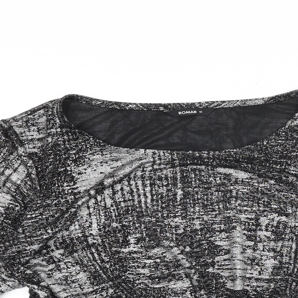 Womens UK Size 12 Roman Black Basic T-Shirt