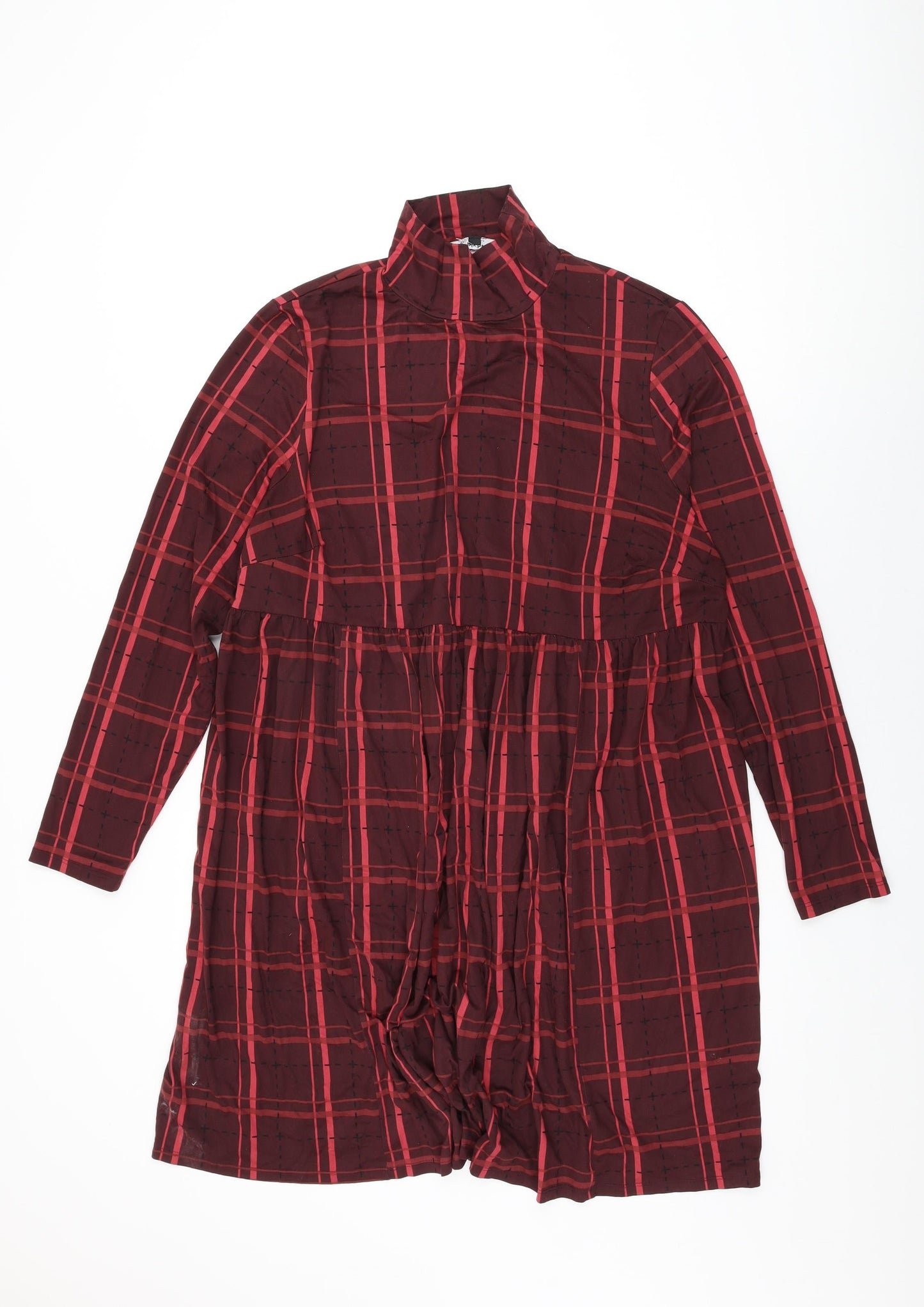 Simply Be Womens Red Plaid Polyester Shift Size 18 High Neck Pullover
