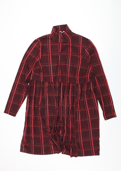 Simply Be Womens Red Plaid Polyester Shift Size 18 High Neck Pullover