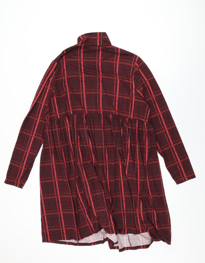 Simply Be Womens Red Plaid Polyester Shift Size 18 High Neck Pullover