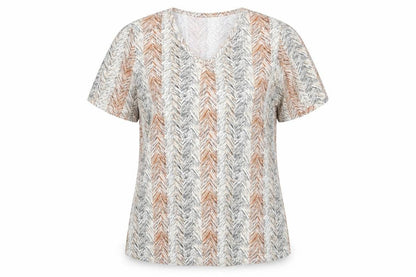 Bonmarché Womens White Geometric Polyester Basic T-Shirt Size M V-Neck