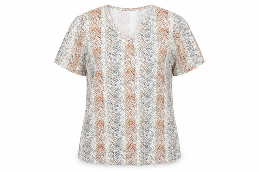 Bonmarché Womens White Geometric Polyester Basic T-Shirt Size M V-Neck