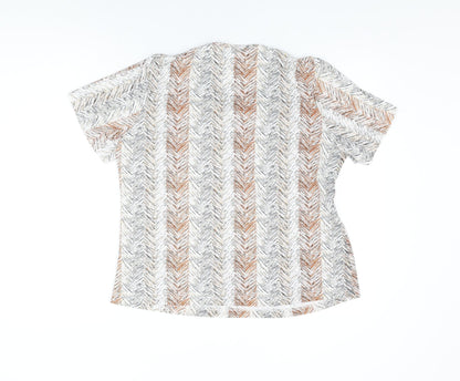 BM Womens White Geometric Polyester Basic T-Shirt Size M V-Neck