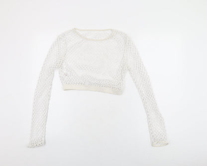 Womens UK Size 12 New Look White Cropped T-Shirt