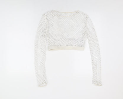 Womens UK Size 12 New Look White Cropped T-Shirt