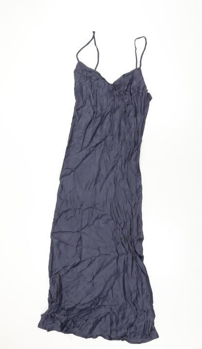 Zara Womens Blue Polyester Slip Dress Size L V-Neck Zip