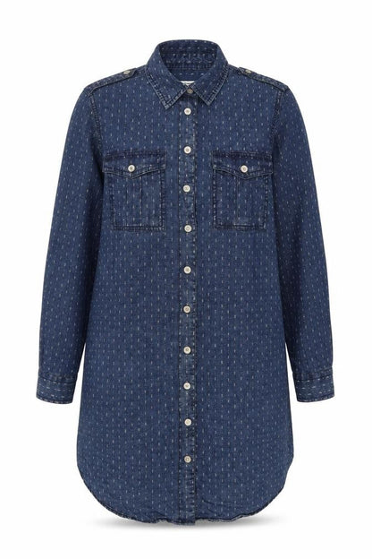Mango Womens Blue Geometric Cotton Shift Size S Collared Snap