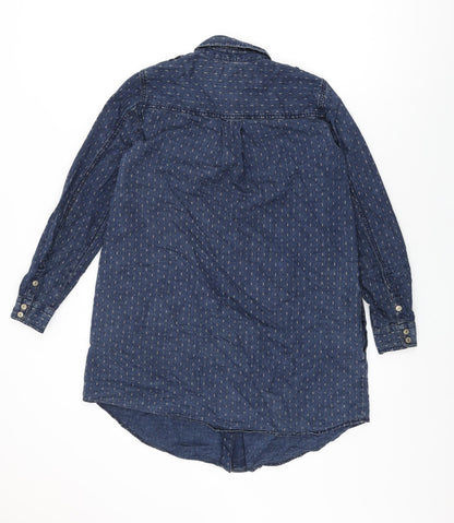 Mango Womens Blue Geometric Cotton Shift Size S Collared Snap