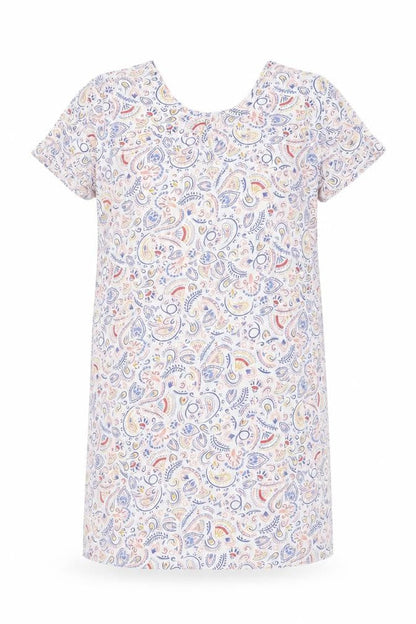 Damart Womens White Geometric Cotton Shift Size L Round Neck Pullover