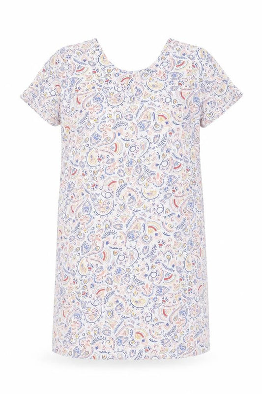 Damart Womens White Geometric Cotton Shift Size L Round Neck Pullover