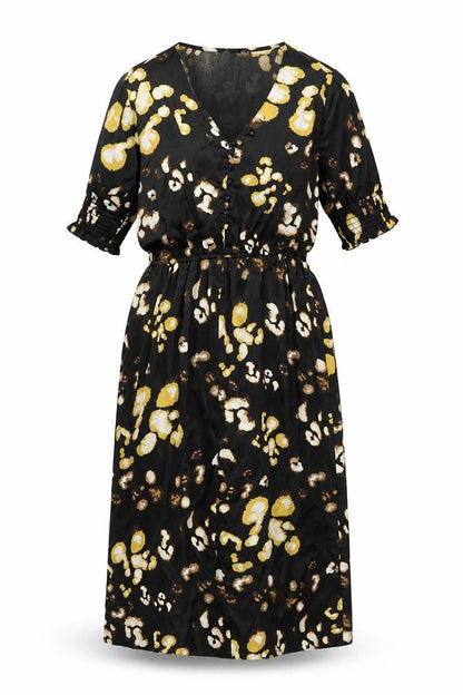 Influence Womens Black Geometric Polyester A-Line Size 8 V-Neck Button