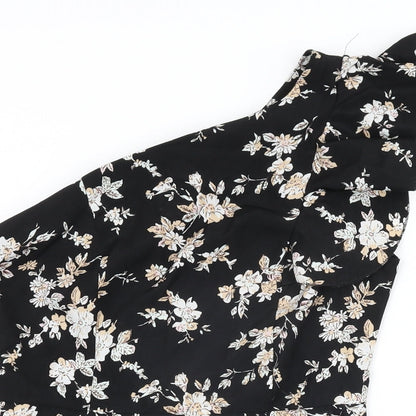 Boohoo Womens Black Floral Polyester Mini Size 6 One Shoulder Zip