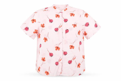Marks & Spencer Womens Pink Floral Polyester Basic Button-Up Size 16 Round Neck