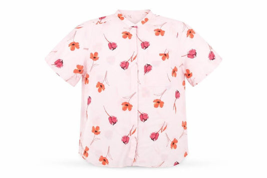 Marks & Spencer Womens Pink Floral Polyester Basic Button-Up Size 16 Round Neck