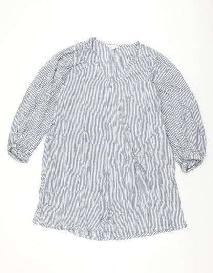 H&M Womens Blue Striped Cotton Shift Size S V-Neck Pullover
