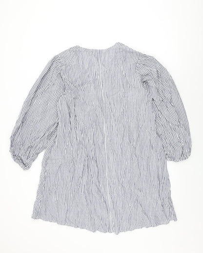 H&M Womens Blue Striped Cotton Shift Size S V-Neck Pullover