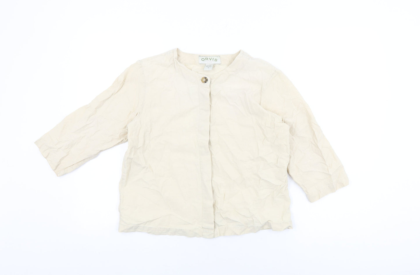 Orvis Womens Beige Cotton Basic Button-Up Size 6 Round Neck