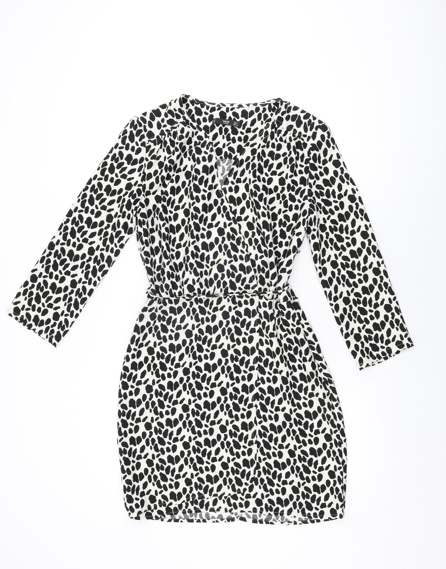 Mango Womens White Geometric Polyester Wrap Dress Size S V-Neck Pullover