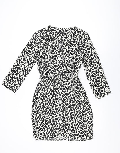 Mango Womens White Geometric Polyester Wrap Dress Size S V-Neck Pullover