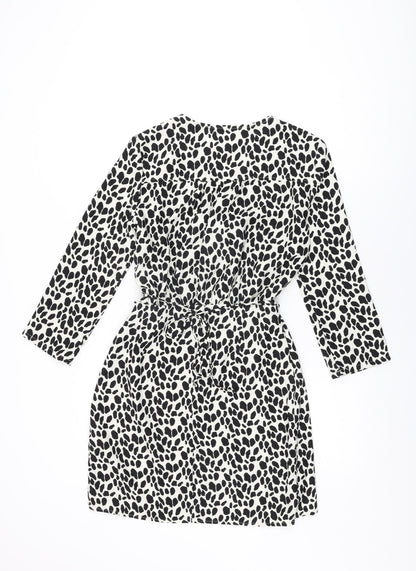 Mango Womens White Geometric Polyester Wrap Dress Size S V-Neck Pullover