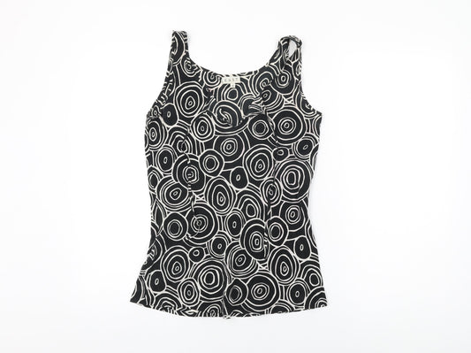 EAST Womens Black Geometric Polyester Basic T-Shirt Size 10 V-Neck