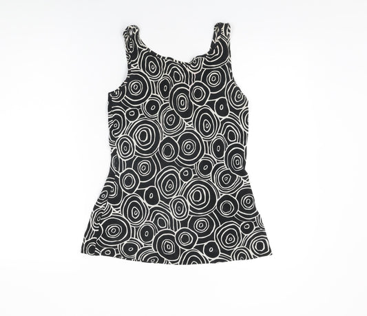 EAST Womens Black Geometric Polyester Basic T-Shirt Size 10 V-Neck