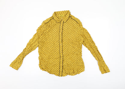 NEXT Womens Yellow Geometric Modal Basic Button-Up Size 12 Collared