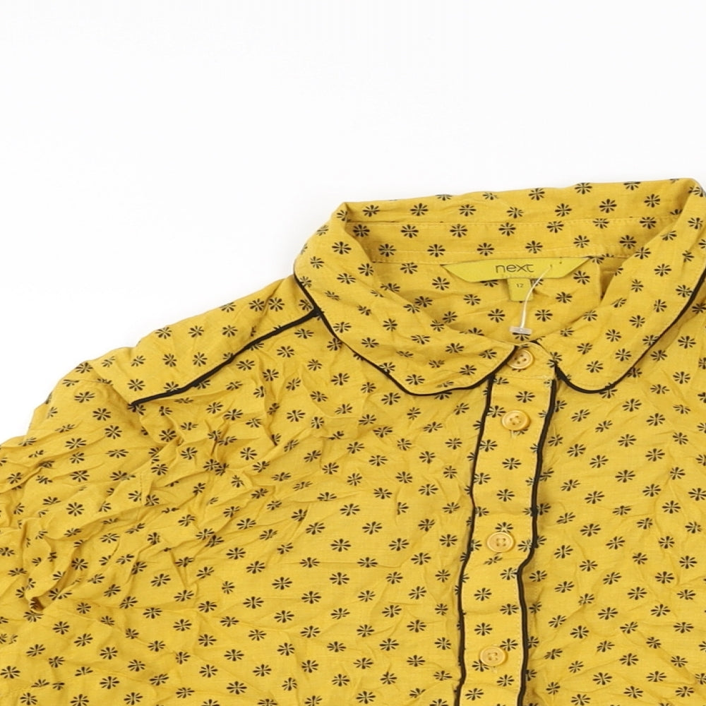 NEXT Womens Yellow Geometric Modal Basic Button-Up Size 12 Collared