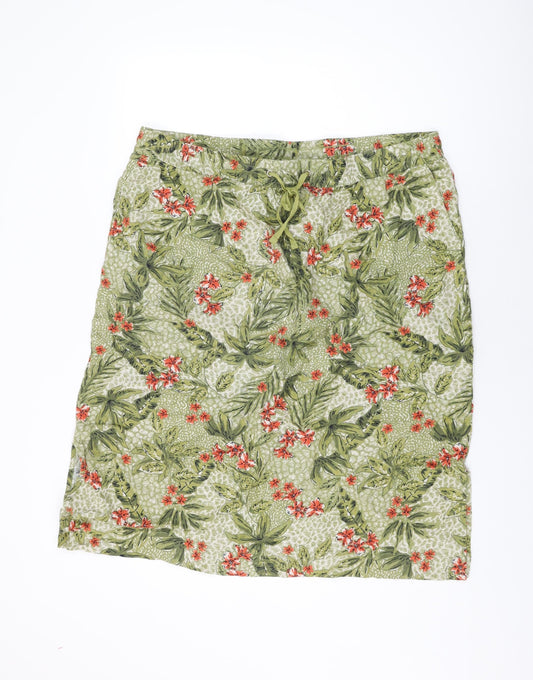 Isle Womens Green Floral Viscose Flare Skirt Size 22 Drawstring