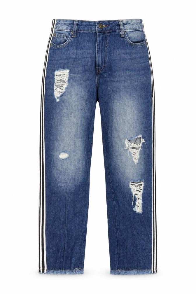 Front view of Only women’s blue cotton mom jeans, size L, 26-inch leg regular button