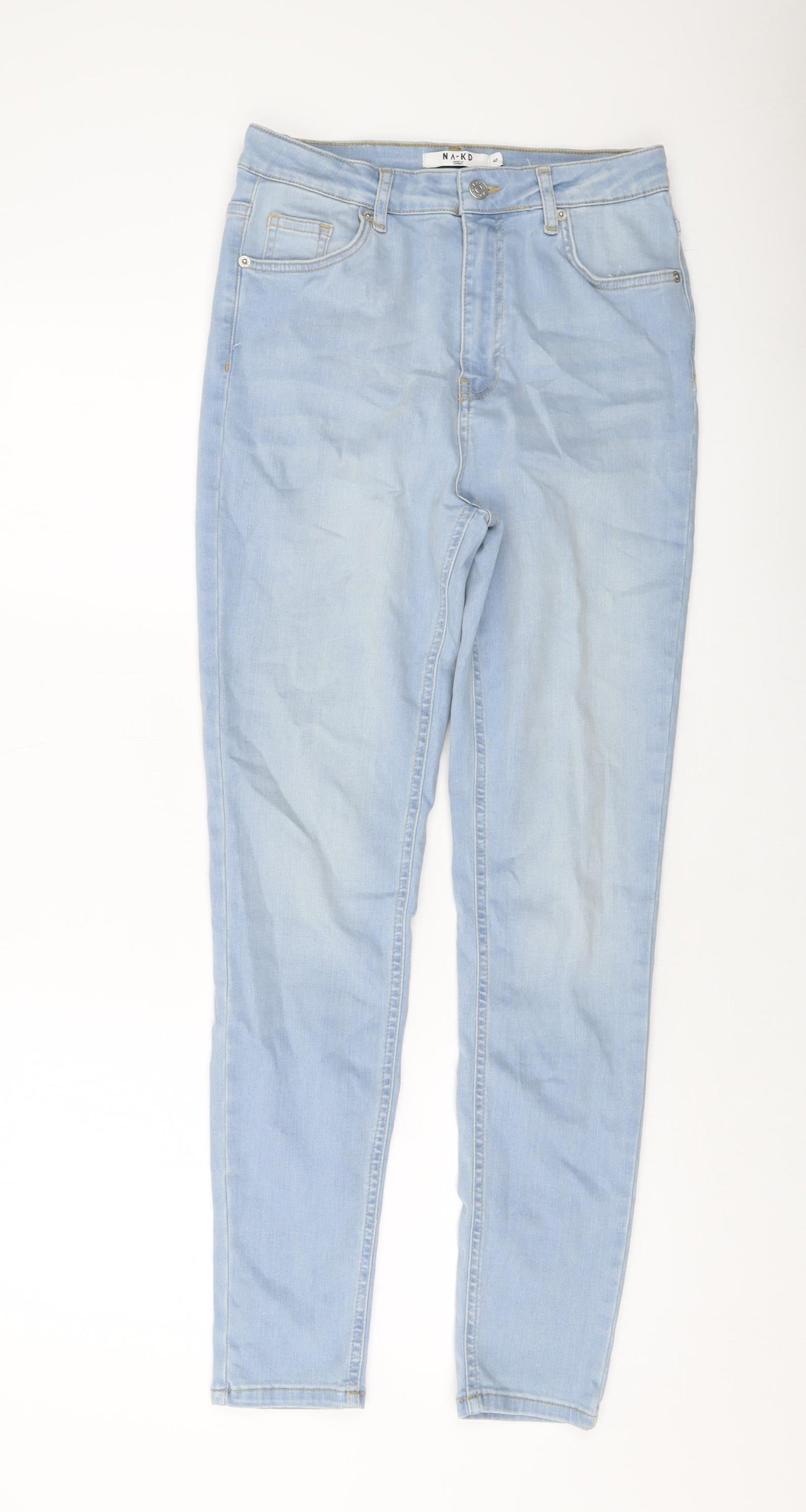 NA-KD Womens Blue Cotton Skinny Jeans Size 12 L28 in Regular Button