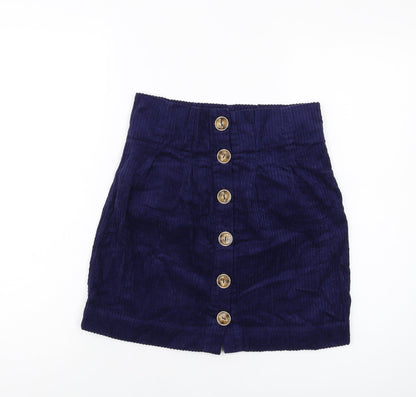ASOS Womens Blue Cotton Mini Skirt Size 6 Button