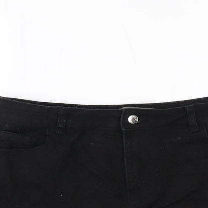 Denim & Co. Womens Black Cotton Hot Pants Shorts Size 14 L3 in Regular Button