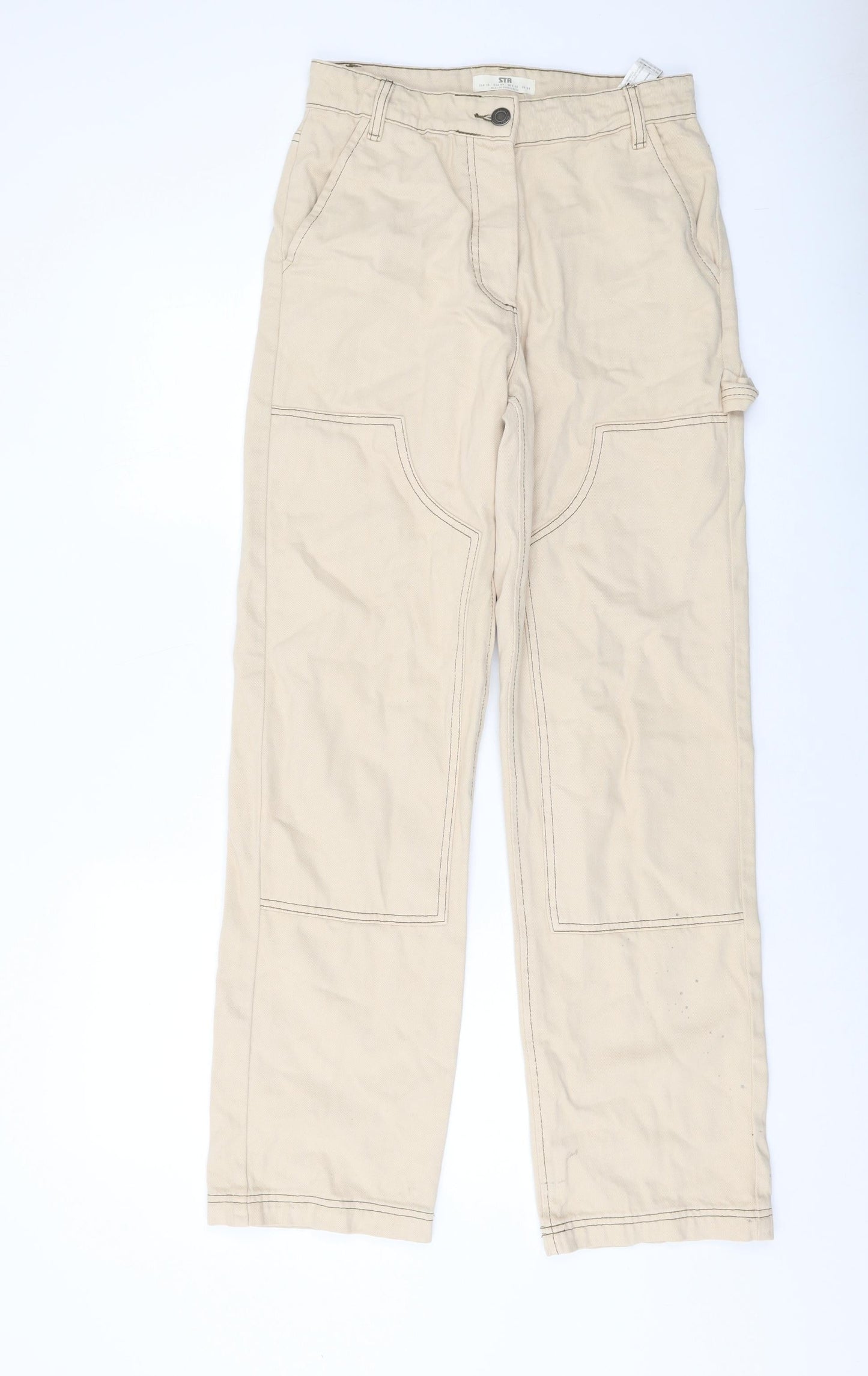 Womens UK Size 8 Stradivarius Regular Fit Straight Beige Jeans
