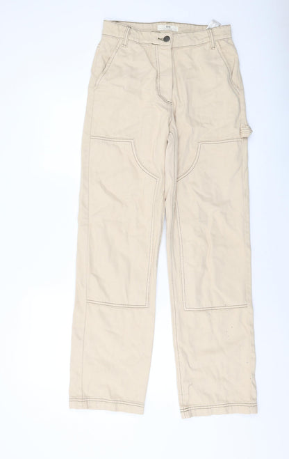 Womens UK Size 8 Stradivarius Regular Fit Straight Beige Jeans