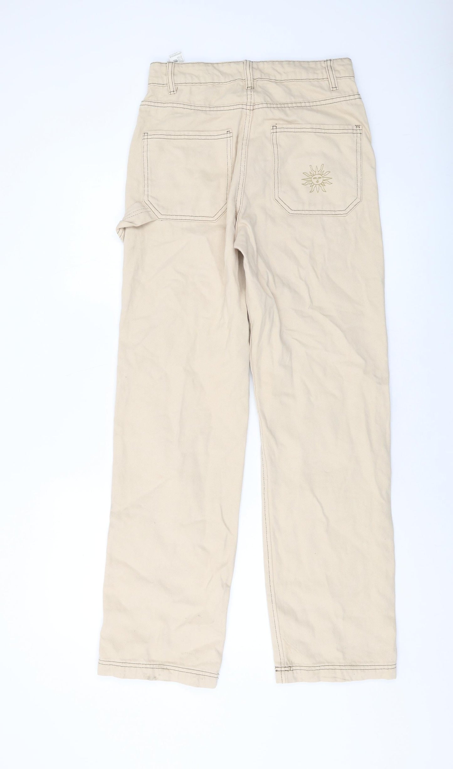 Womens UK Size 8 Stradivarius Regular Fit Straight Beige Jeans