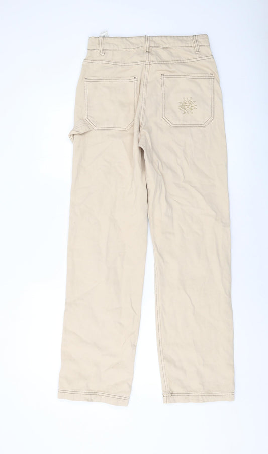 Womens UK Size 8 Stradivarius Regular Fit Straight Beige Jeans