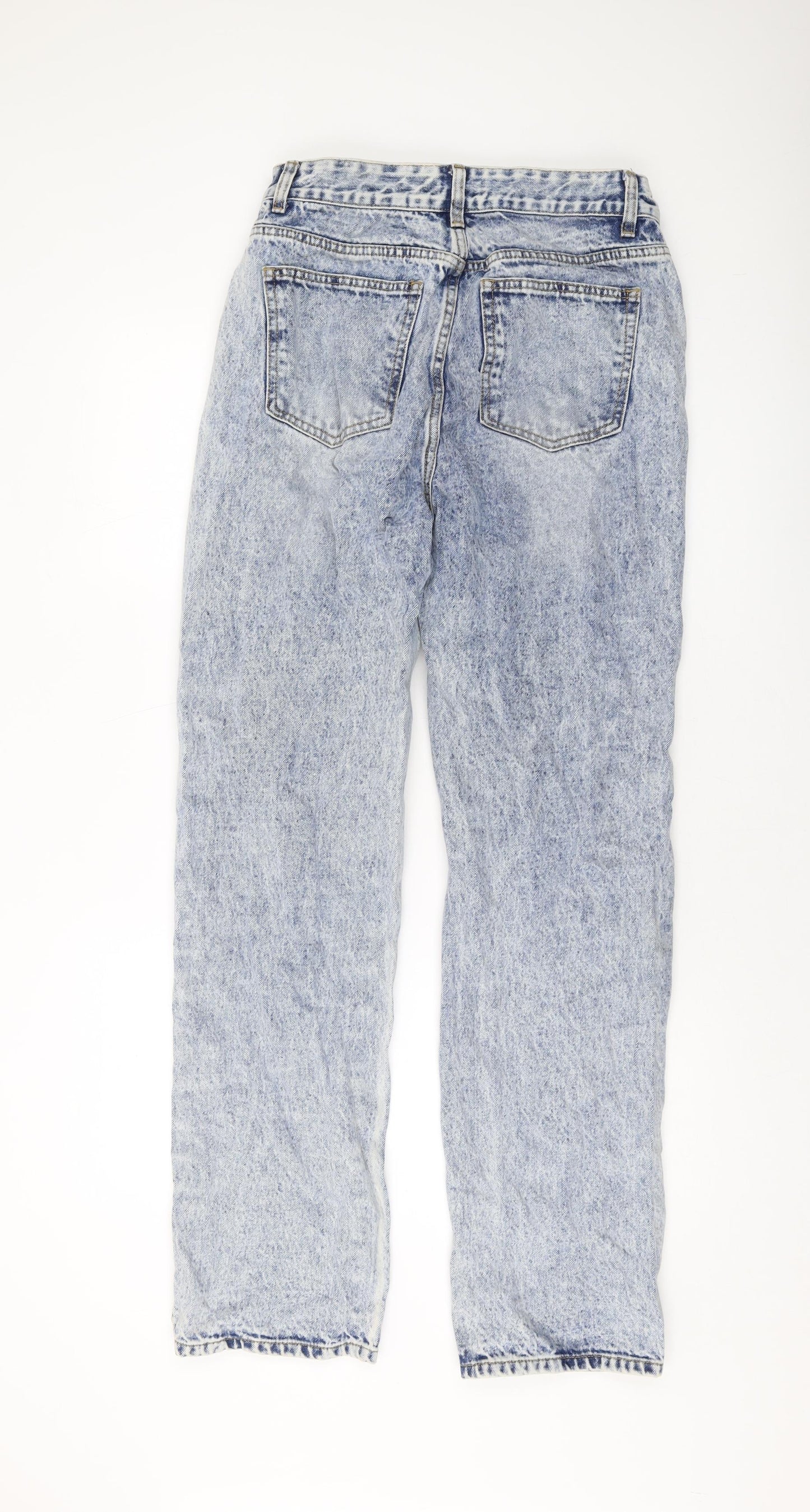 PRETTYLITTLETHING Womens Blue Cotton Wide-Leg Jeans Size 12 L32 in Regular Button